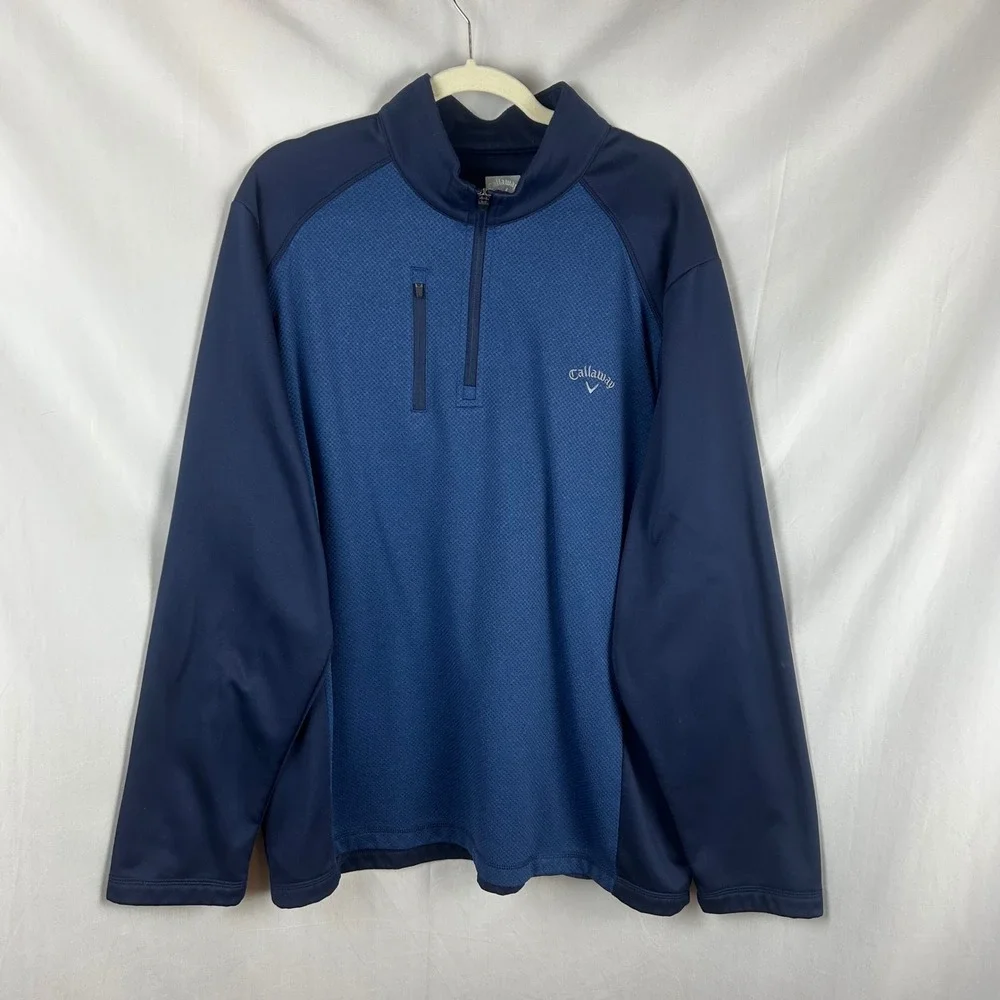 Callaway Mens XXL 1/4‎ Zip Pullover Blue Textured Golf Performance Jacket
